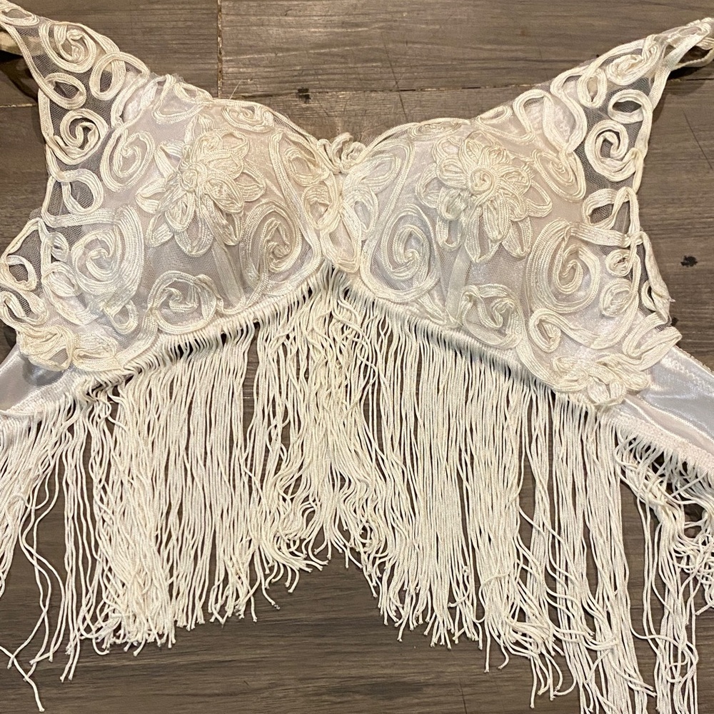 White Fringe Lace Bralette